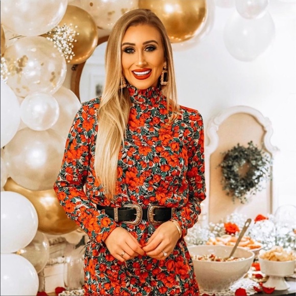 Missguided Dresses & Skirts - Missguided Red Floral High Neck Smock Dress